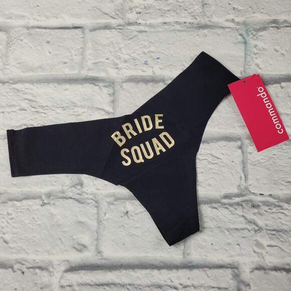NWT Commando Bride Squad Black & Gold Lettered Thong size S/M - Picture 1 of 7
